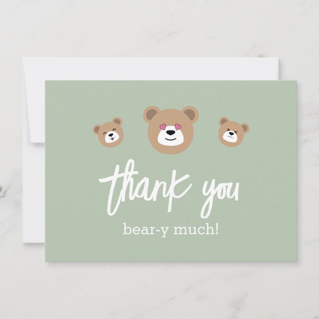 Tarjeta De Agradecimiento Teddy Bear Cuido Green Beary Mucho Baby Shower (Anverso)