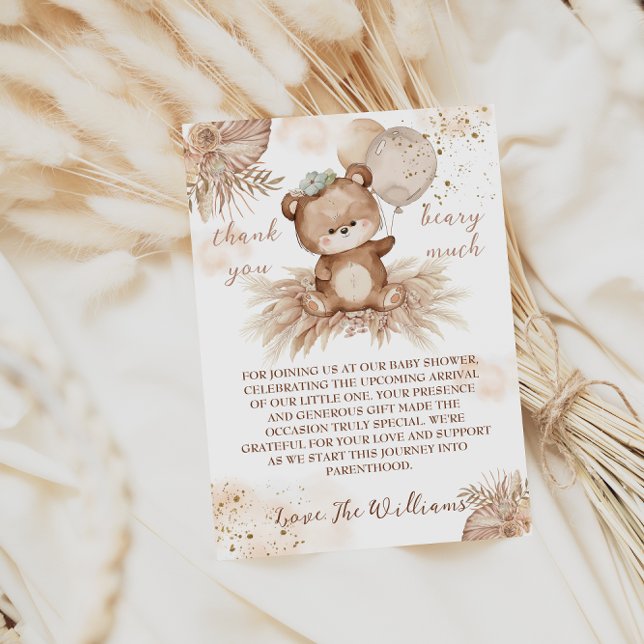 Tarjeta De Agradecimiento Teddy Bear Cute Beige Pampas Baby Shower (Subido por el creador)