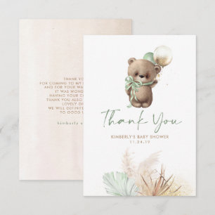 Tarjeta De Agradecimiento Teddy Bear Cute Sage Green Baby Shower Gracias