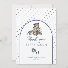 Tarjeta De Agradecimiento Teddy Bear Dusty Blue Berry Sweet Baby Shower