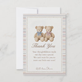 Tarjeta De Agradecimiento Teddy Bear Gender Reveal Thank You Card