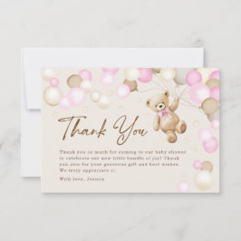 Tarjeta De Agradecimiento Teddy Bear Girl Baby Shower