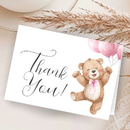 Tarjeta De Agradecimiento Teddy Bear Girl Baby Shower Pink Folded Thank You