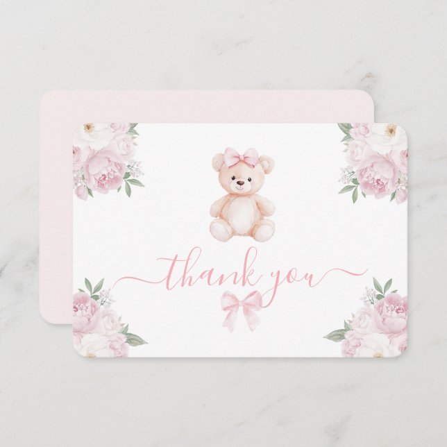 Tarjeta De Agradecimiento Teddy Bear Girl Thank You Card (Anverso / Reverso)