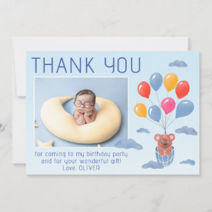 Tarjeta De Agradecimiento Teddy Bear Globos Niños Foto Cumpleaños