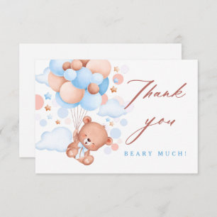 Tarjeta De Agradecimiento Teddy Bear Hot Air Balloon Blue Boy Flat