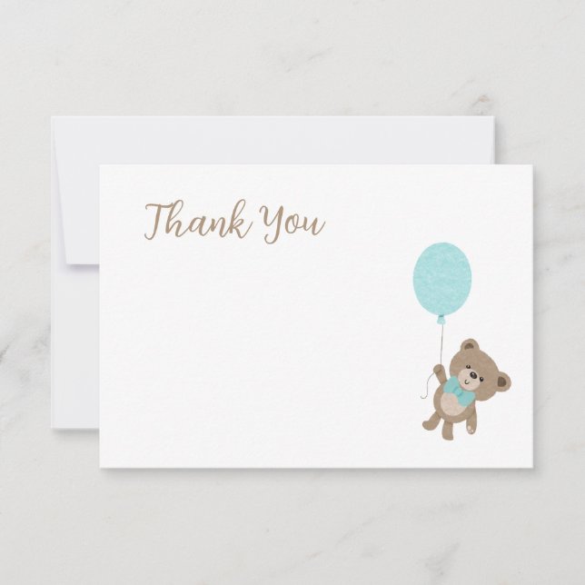 Tarjeta De Agradecimiento Teddy Bear Light Blue Baby Shower Gracias (Anverso)