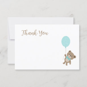 Tarjeta De Agradecimiento Teddy Bear Light Blue Baby Shower Gracias