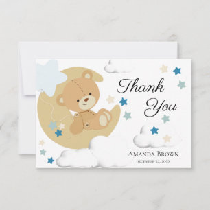 Tarjeta De Agradecimiento Teddy Bear Love Baby Boy Shower  