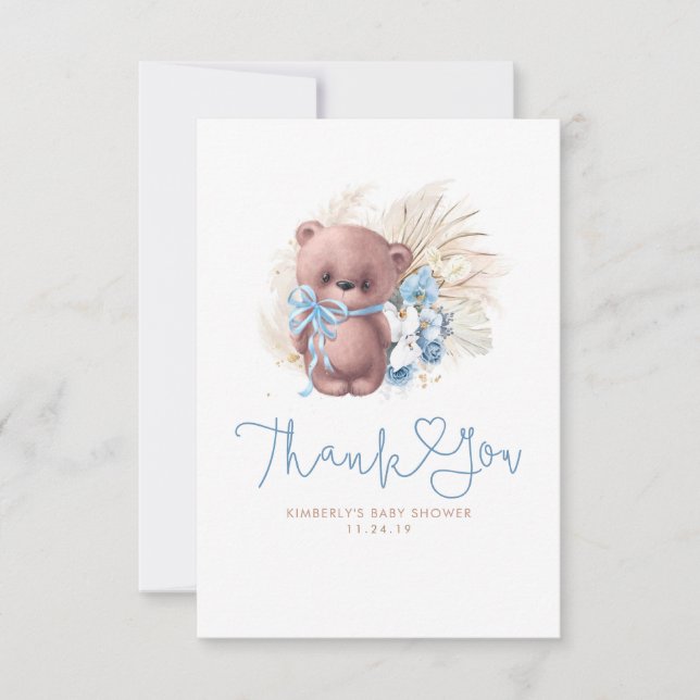 Tarjeta De Agradecimiento Teddy Bear Pampas Grass Cute Gracias (Anverso)