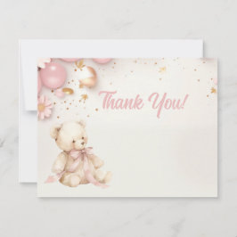Tarjeta De Agradecimiento Teddy Bear Pastel Pink Champagne Gold Baby Girl