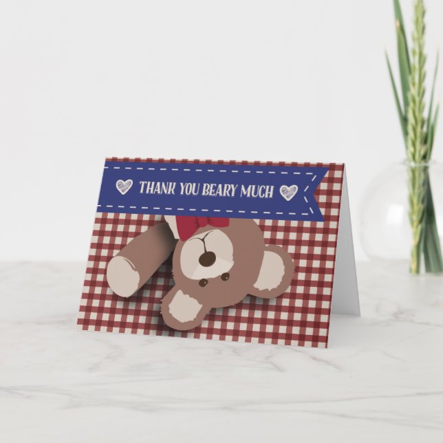 Tarjeta De Agradecimiento Teddy Bear Picnic Gracias - Red Gingham (Anverso)