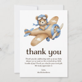 Tarjeta De Agradecimiento Teddy Bear Pilot Boy Baby Shower