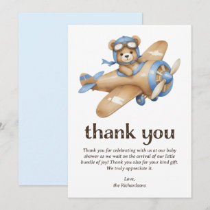 Tarjeta De Agradecimiento Teddy Bear Pilot Boy Baby Shower