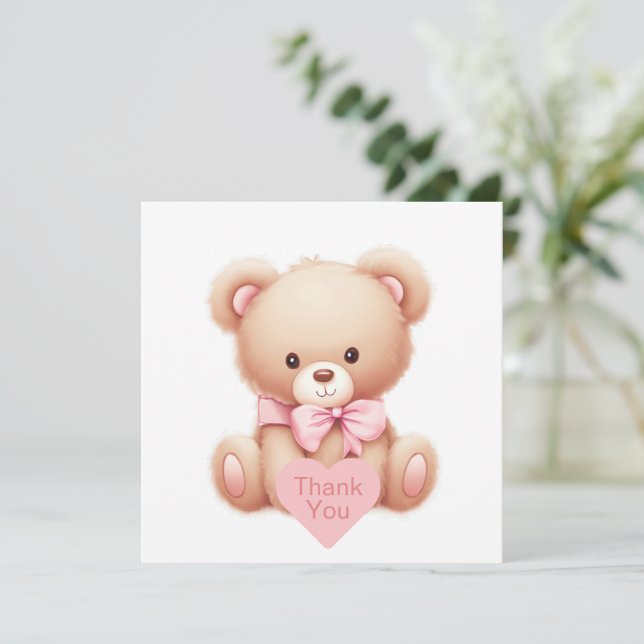 Tarjeta de agradecimiento Teddy Bear Pink (Anverso de pie)