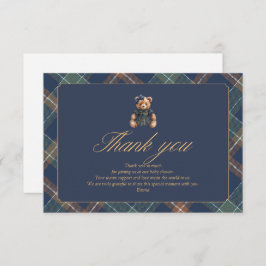 Tarjeta De Agradecimiento Teddy Bear Plaid Girl Baby Shower Thank You Card
