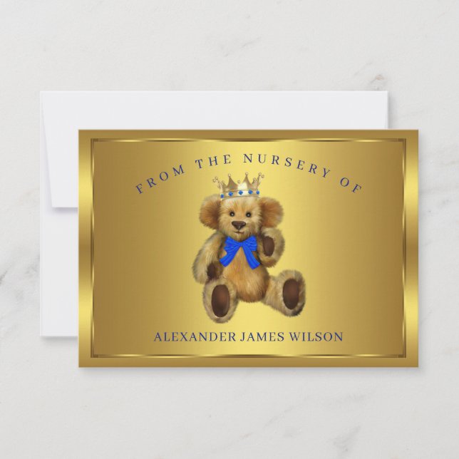 Tarjeta De Agradecimiento Teddy Bear Prince Baby Shower Gracias Cartas (Anverso)