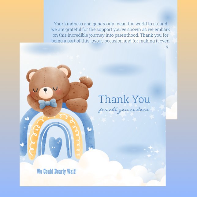 Tarjeta De Agradecimiento Teddy Bear Rainbow Boys Baby Shower (Subido por el creador)