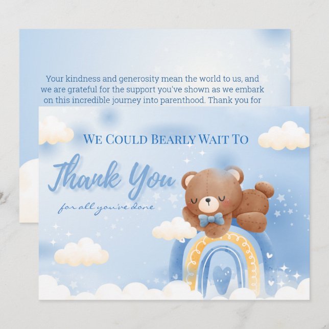 Tarjeta De Agradecimiento Teddy Bear Rainbow Boys Baby Shower (Anverso / Reverso)
