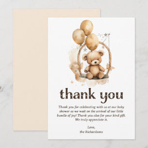 Tarjeta De Agradecimiento Teddy Bear Sexo Neutral Baby Shower