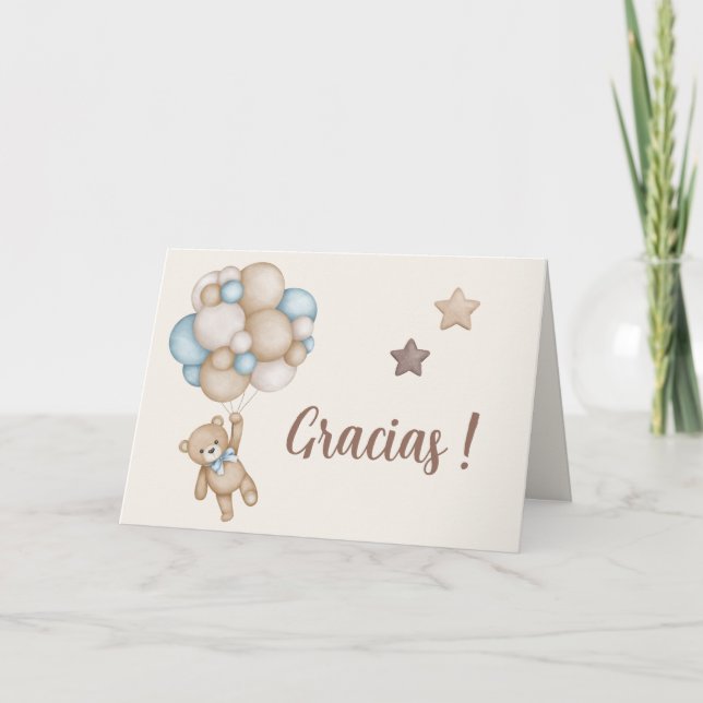 Tarjeta De Agradecimiento Teddy Bear Spanish Baby Shower Boy (Anverso)