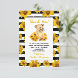 Tarjeta De Agradecimiento Teddy Bear Sunflower Baby Shower