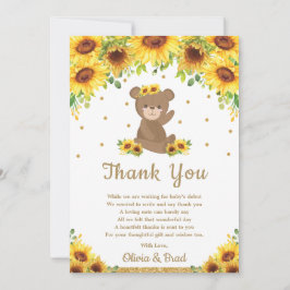 Tarjeta De Agradecimiento Teddy Bear Sunflower Baby Shower Cumpleaños