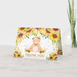 Tarjeta De Agradecimiento Teddy Bear Sunflower Floral Baby Shower Cumpleaños