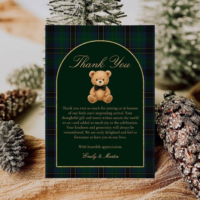 Tarjeta De Agradecimiento Teddy Bear Tartan Plaid Baby Shower Thank You Card (Subido por el creador)