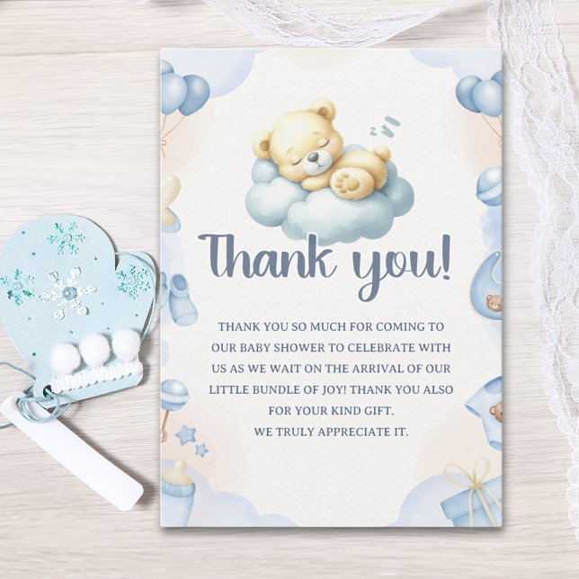 Tarjeta De Agradecimiento Teddy Bear Theme Baby shower boy (Subido por el creador)