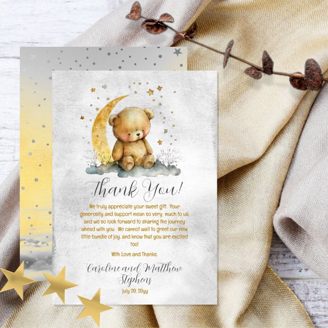 Tarjeta De Agradecimiento Teddy Bear Twinkle Twinkle Little Star Baby Shower (Sweet "Thank You" design from our "Twinkle Twinkle Little Star" teddy bear baby shower collection.)