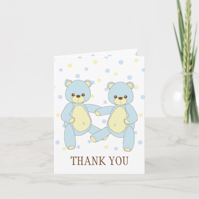 Tarjeta De Agradecimiento Teddy Bear Twins Gracias Notecard (Anverso)