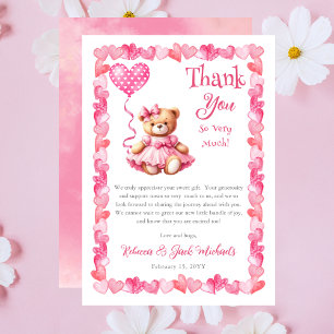 Tarjeta De Agradecimiento Teddy Bear Un Poco Querido Chica Baby Shower