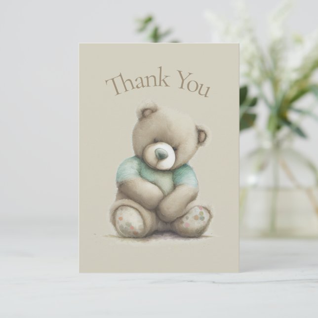 Tarjeta De Agradecimiento Teddy Bear Watercolor Baby Shower Gracias (Anverso de pie)