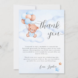 Tarjeta De Agradecimiento Teddy Bear Watercolor Boy Baby Shower