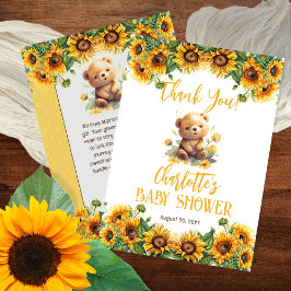 Tarjeta De Agradecimiento Teddy Bear y Sunflowers Baby Shower
