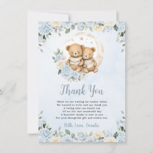 Tarjeta De Agradecimiento Teddy Bears Blue Floral Boy Baby Shower