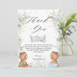 Tarjeta De Agradecimiento Teddy con té para dos Fiestas de segundo cumpleaño