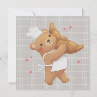 Tarjeta De Agradecimiento Teddy el panadero con croissant