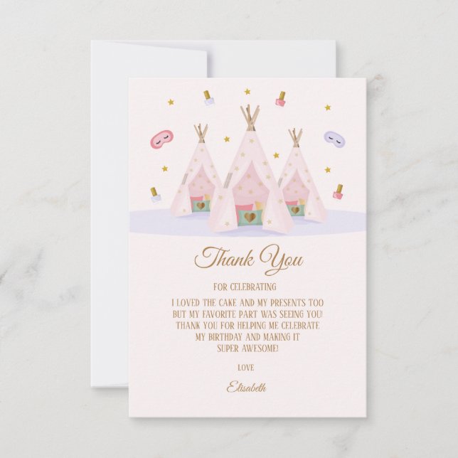 Tarjeta De Agradecimiento Teepee Spa Birthday Party (Anverso)