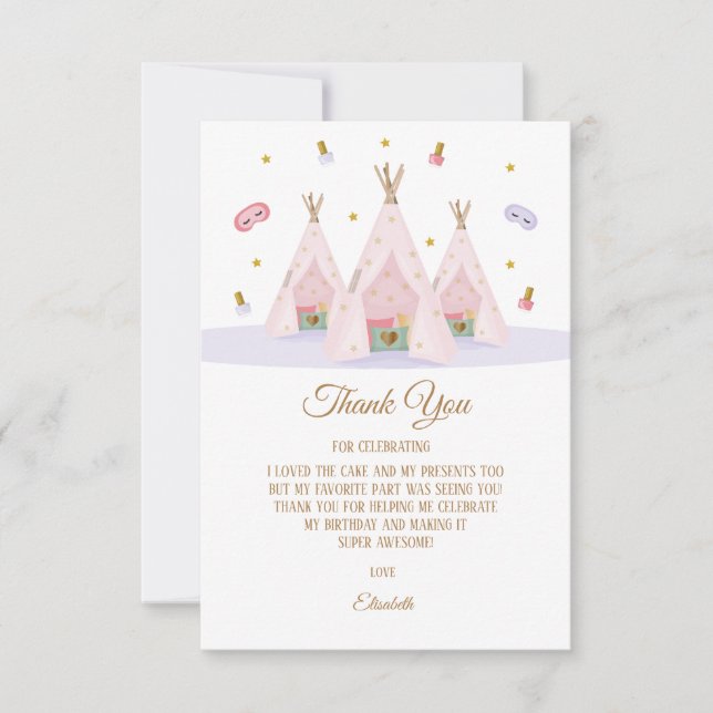 Tarjeta De Agradecimiento Teepee Spa Birthday Party (Anverso)