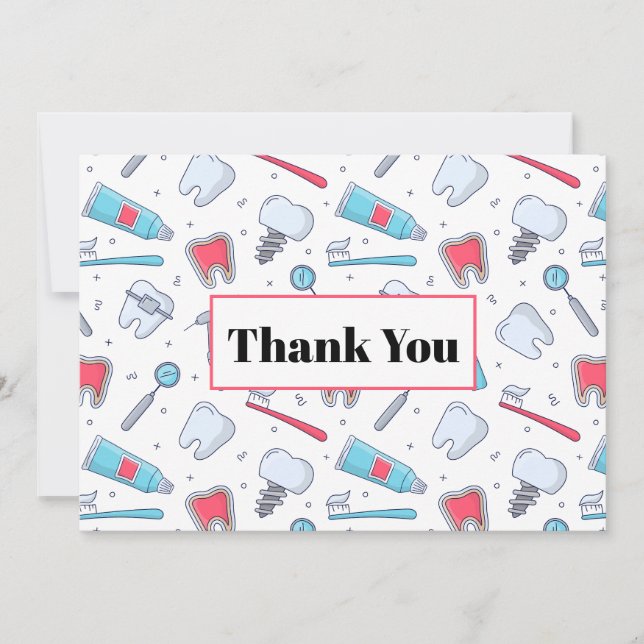 Tarjeta De Agradecimiento Teeth and Tools Dental Pattern Dentist Fiesta (Anverso)