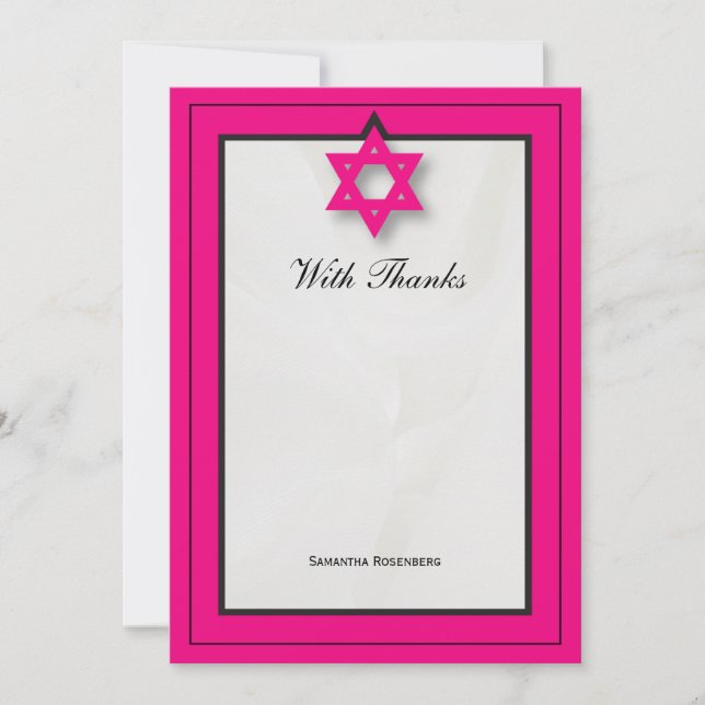 Tarjeta De Agradecimiento Tejido Elegante Rosado Caliente Bat Mitzvah