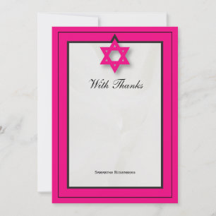 Tarjeta De Agradecimiento Tejido Elegante Rosado Caliente Bat Mitzvah