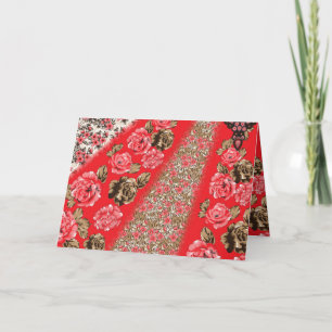 Tarjeta De Agradecimiento Tejidos rojos vibrantes con intrincados florales y