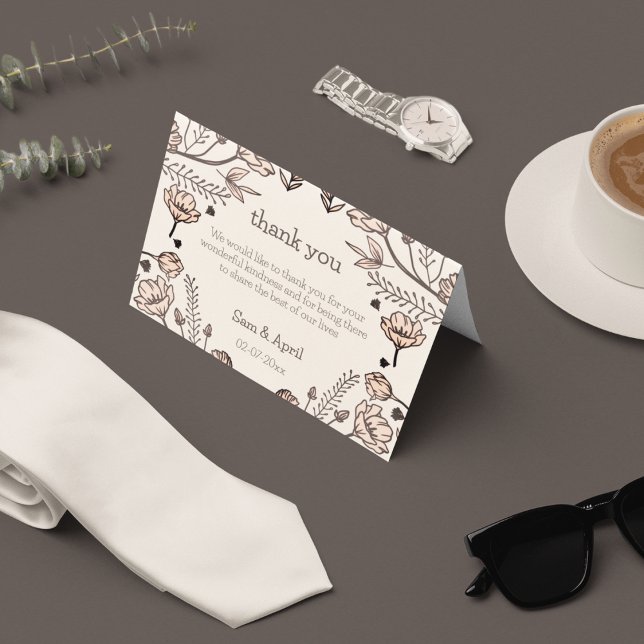 Tarjeta De Agradecimiento Tema Boda floral marrón (Thank you card to place on guest table with a royal floral theme)