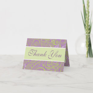 Tarjeta De Agradecimiento tema de boda de púrpura y lima paisley
