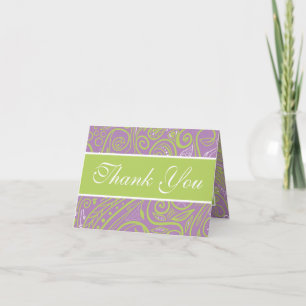 Tarjeta De Agradecimiento tema de boda de púrpura y verde lima de cachemira