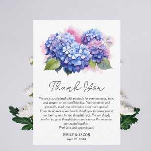 Tarjeta De Agradecimiento Tema de Boda Floral Hortensia Azul