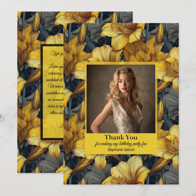 Tarjeta De Agradecimiento Tema de cumpleaños Amaryllis Boho (Anverso / Reverso)